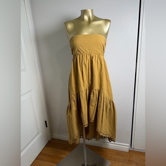 Anthropologie Maeve High-Low Strapless Gold Mustard Midi Dress XS - Picture 11 of 16